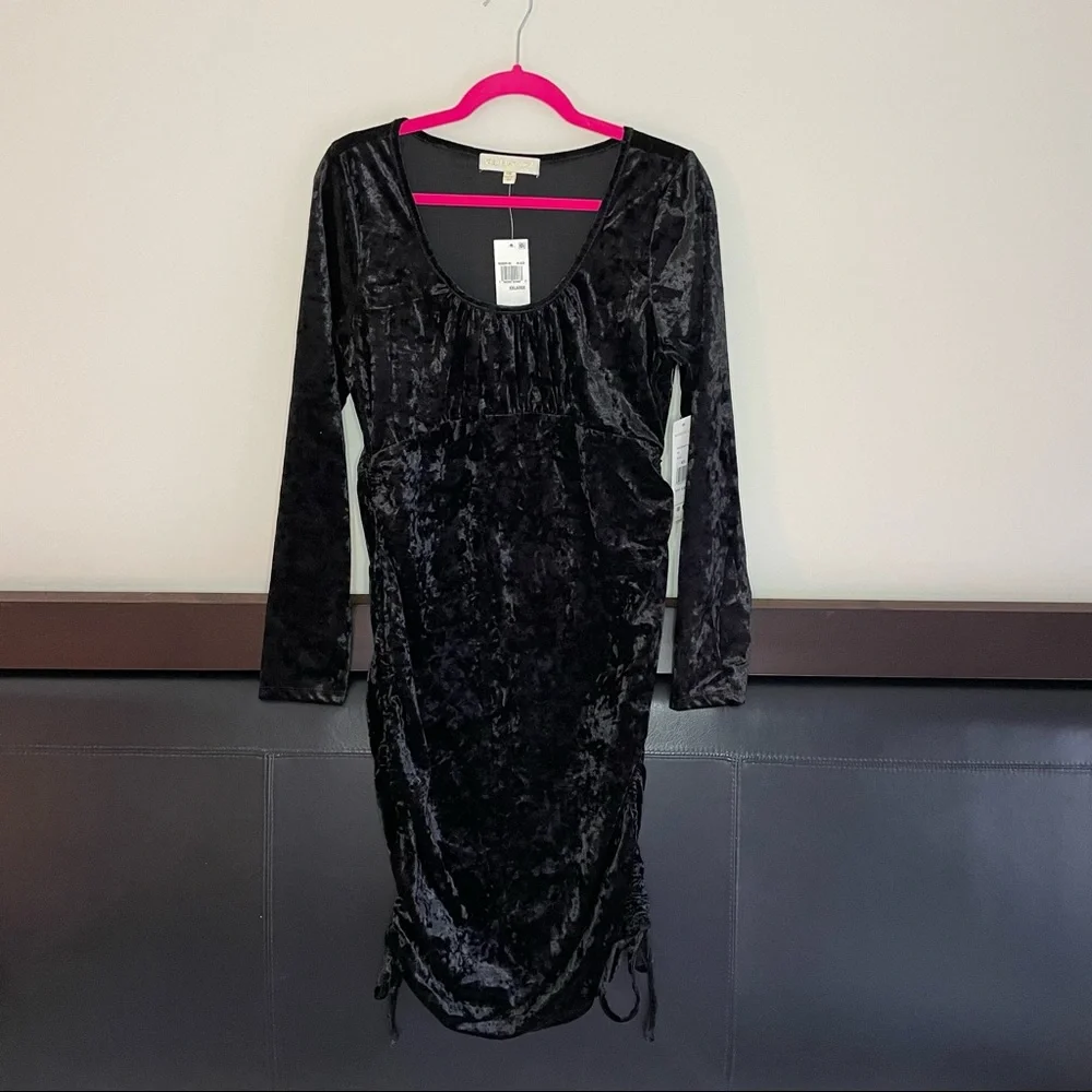 NWT XXL madden girl Crushed velvet black long sleeve stretchy ruched dress - Picture 1 of 8